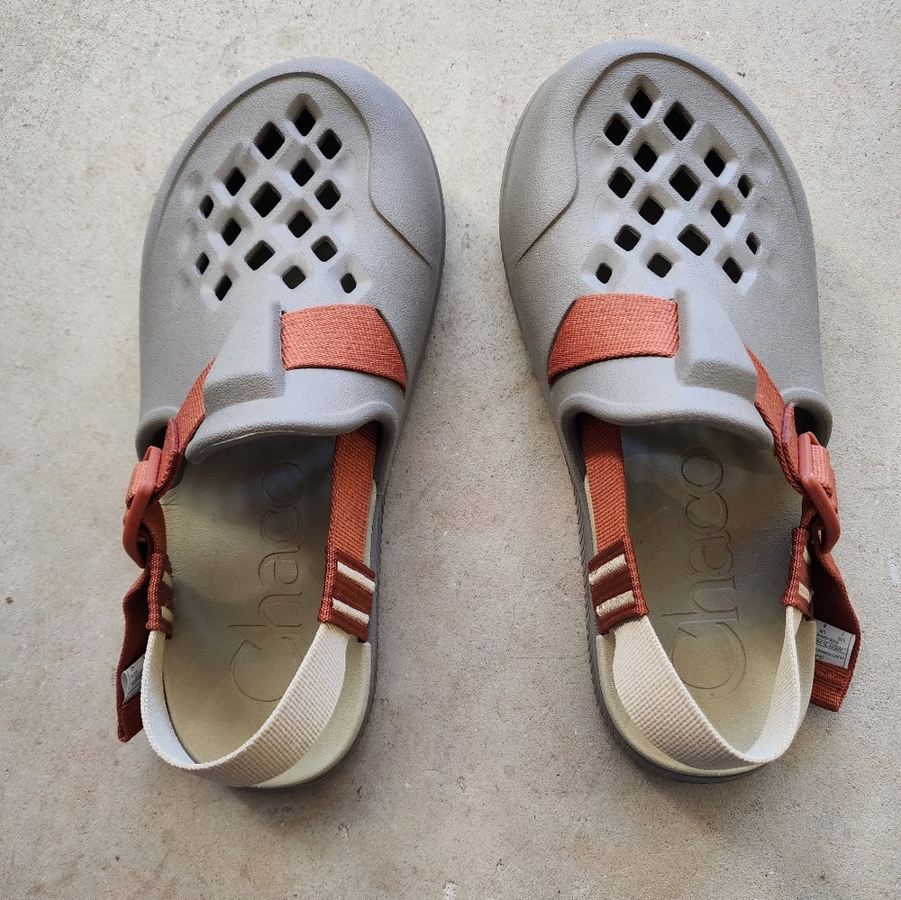 Chaco Tan and Orange Clogs